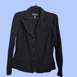 LRL Lauren Jeans Co. Sz M  Black Pin Stripe Business Jacket Blazer Cotton